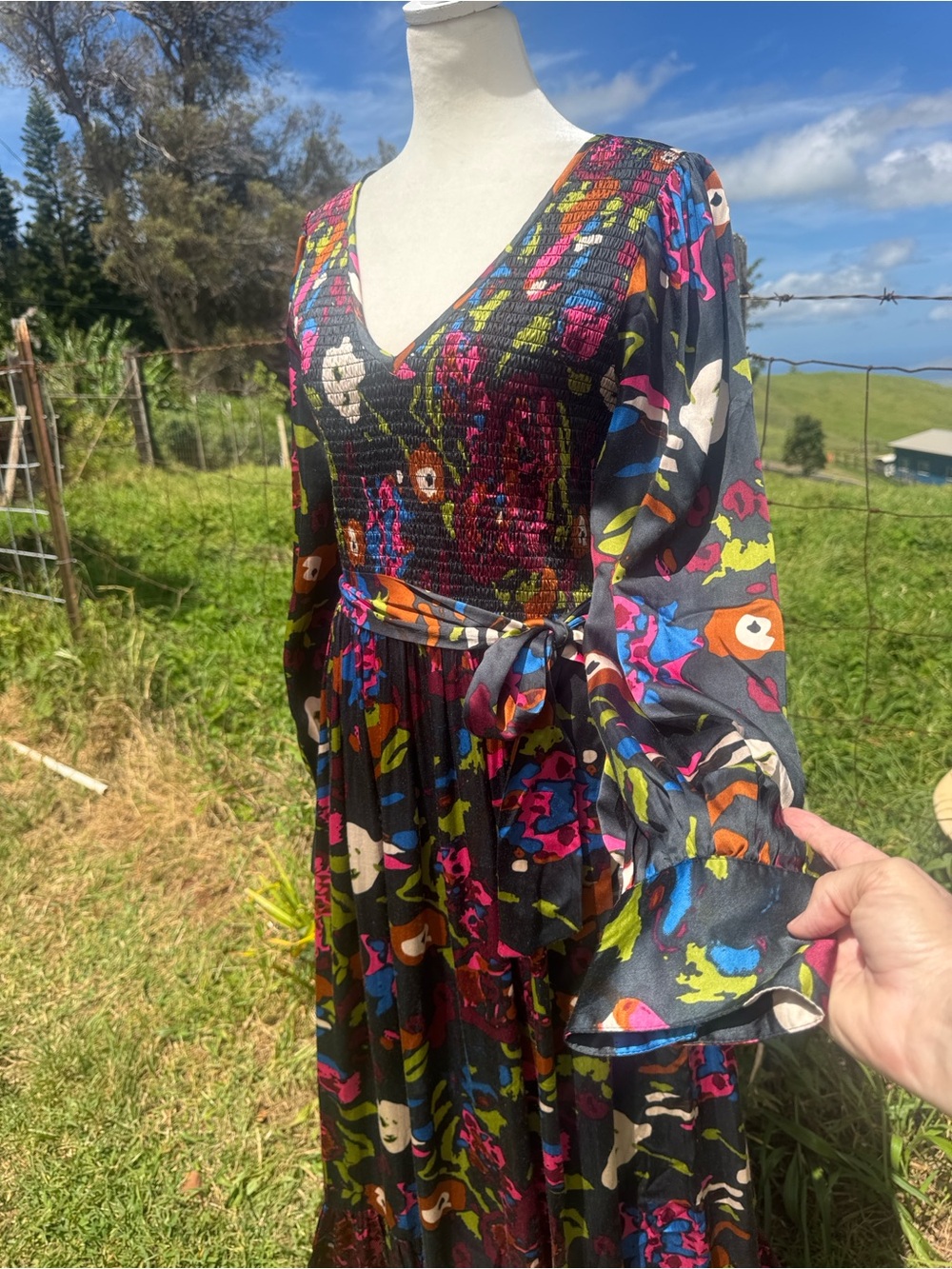 Cleobella Juliette Satin Garden Floral balloon Sleeve Romantic Midi Dress L - Picture 8 of 11